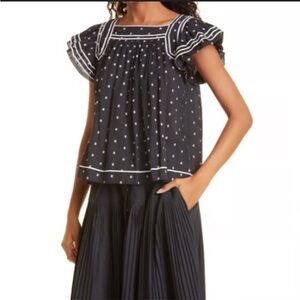 Ulla Johnson Alice ruffle sleeve black eclipse dot blouse top small s